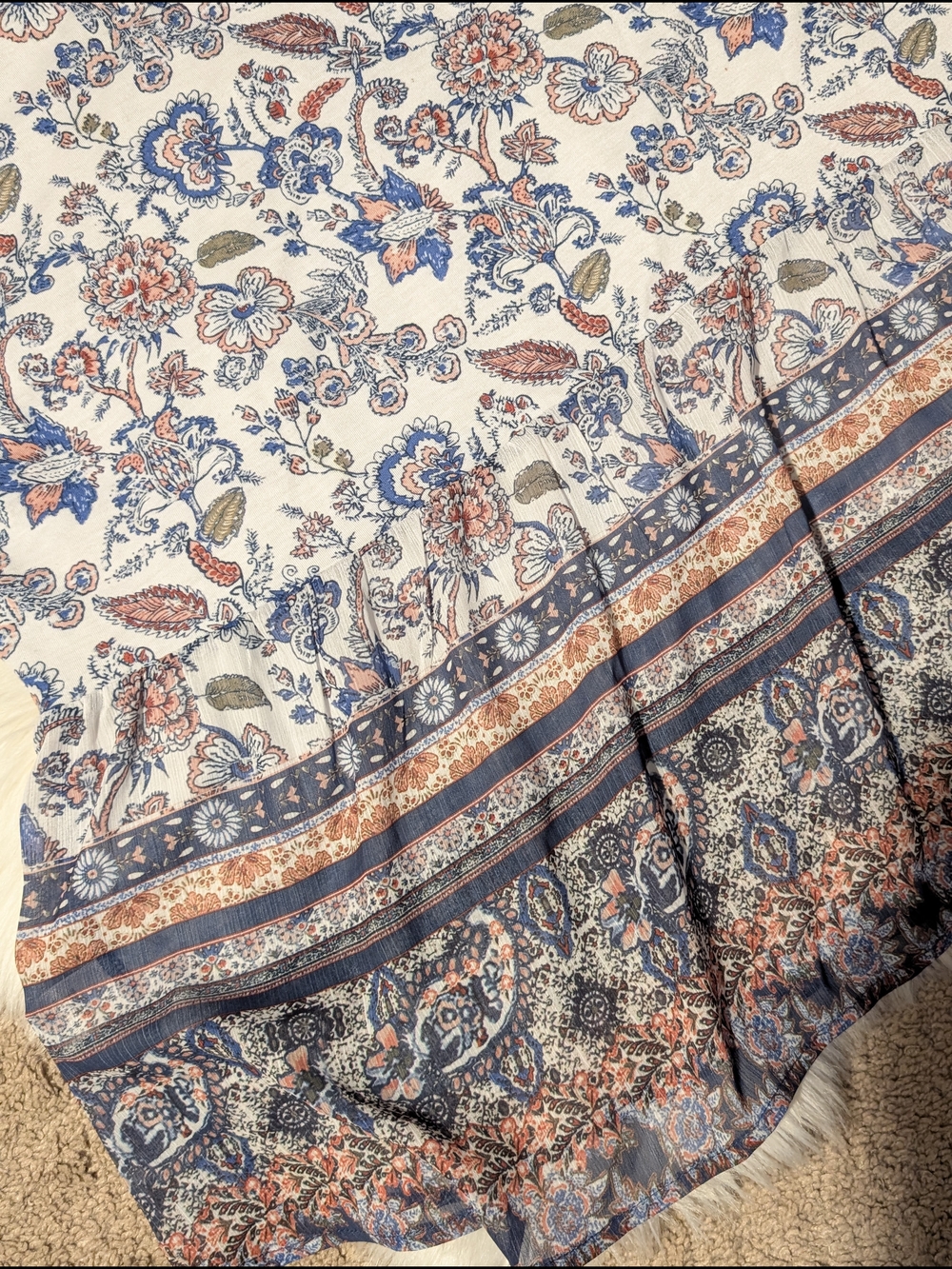 Boho Floral 3/4 Sleeve Top with Blue and Rust Size 1X - Picture 10 of 15